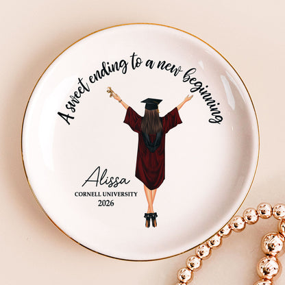 Personalized Graduation Jewelry Dish, Custom Keepsake Vanity Decor, A Sweet Ending To A New Beginning, Unique Gift