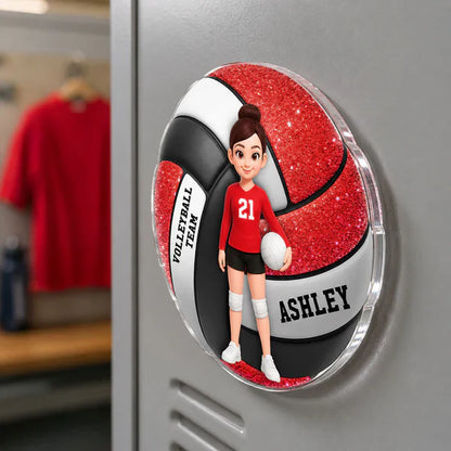 Personalized Standing Volleyball Girl Acrylic Magnet, Red Locker Decor, Unique Gift for Daughter Son