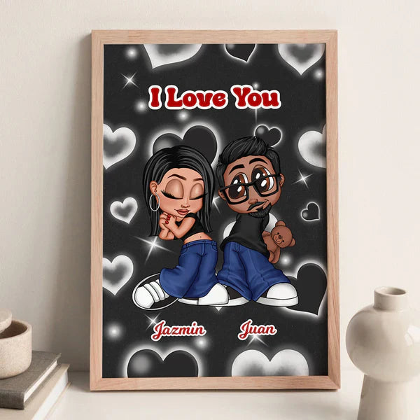 Personalized Y2K Couple Canvas, Be Mine Back-to-Back Cartoon, Unique Creative Gift for Boyfriend & Girlfriend