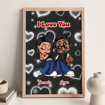 Personalized Y2K Couple Canvas, Be Mine Back-to-Back Cartoon, Unique Creative Gift for Boyfriend & Girlfriend