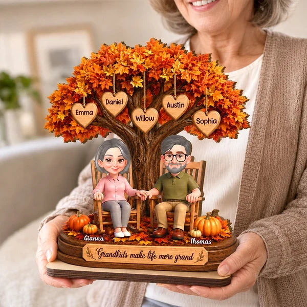 Personalized Grandparents Holding Hands 2-Layer Wooden Plaque, Grandkids Make Life More Grand, Creative Family Gift