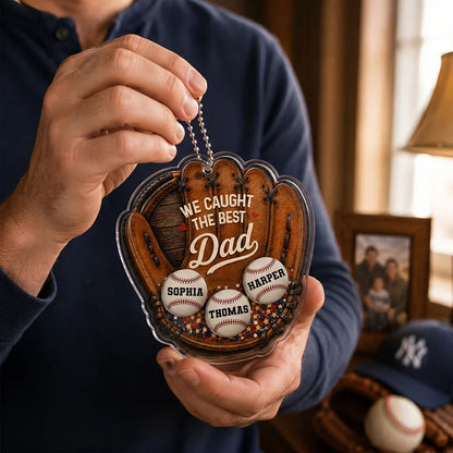 Personalized Acrylic Shaker Ornament With Baseball Glove For Car Mirror, Unique Gift For Baseball Dad