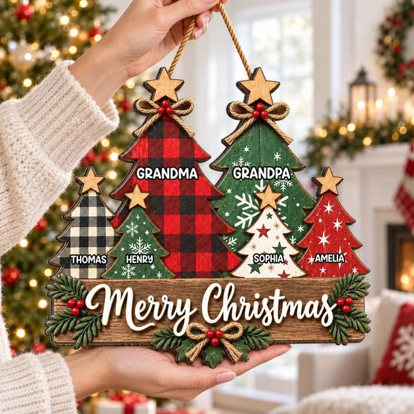 Personalized Wooden Sign, Rustic Red and Green Christmas Trees, Unique Gift for Grandma and Grandpa