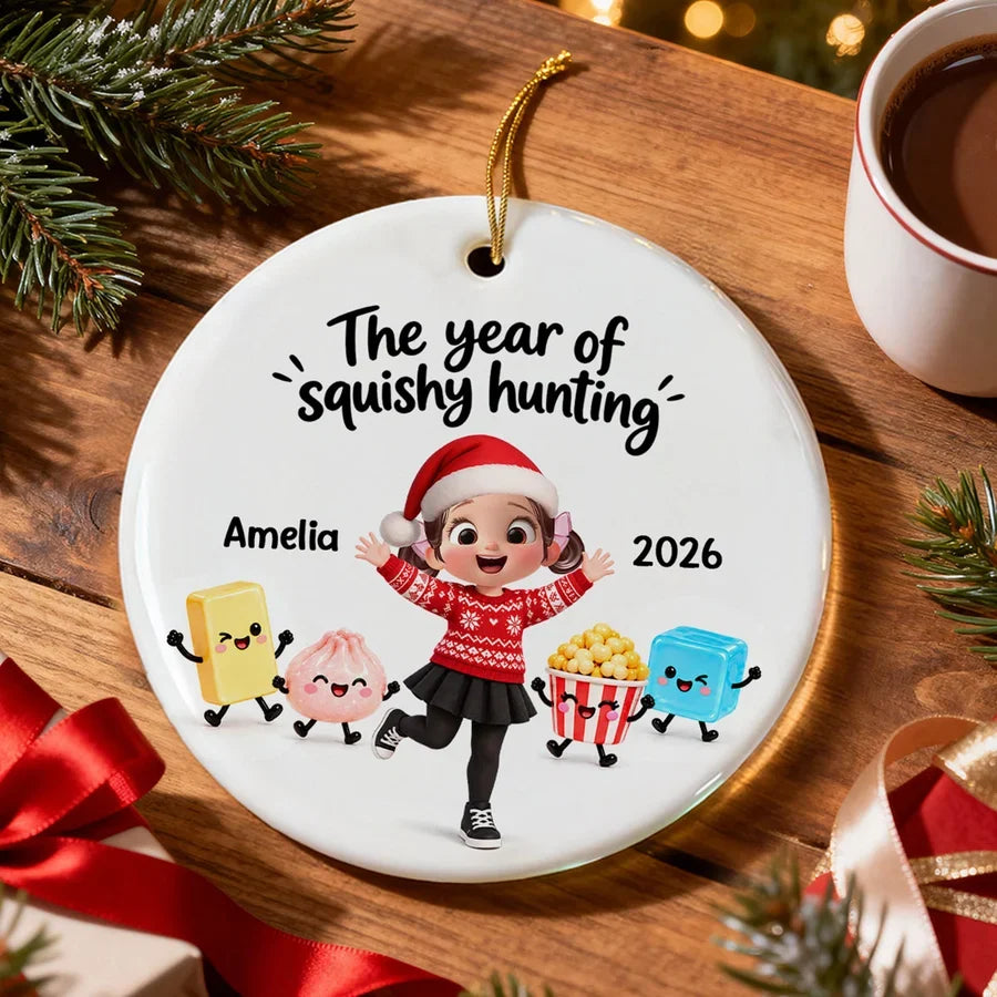 Personalized Ceramic Ornament, Cheering Girl with Cute Squishy Characters, Unique Christmas Gift for Kids