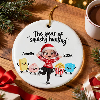Personalized Ceramic Ornament, Cheering Girl with Cute Squishy Characters, Unique Christmas Gift for Kids