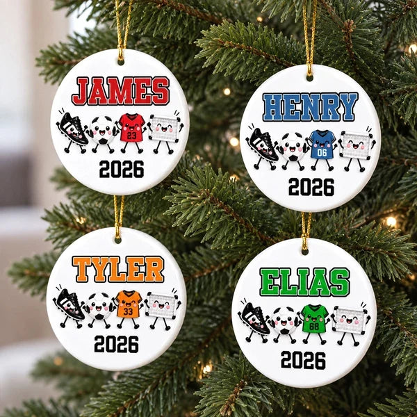 Personalized Soccer Ceramic Ornament, Cute Red Team Gear Christmas Keepsake, Unique Gift for Players & Fans
