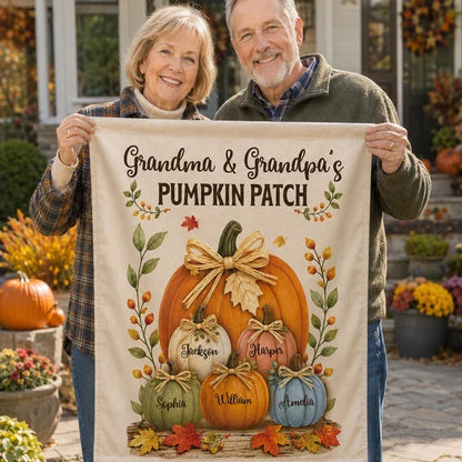 Personalized Garden Flag, Grandma & Grandpa's Pumpkin Patch in Warm Fall Colors, Creative Grandparents Gift