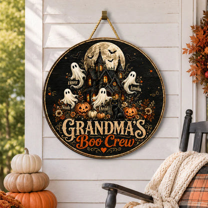 Personalized Grandma's Boo Crew Wooden Sign, Halloween Haunted House Decor, Unique Gift for Grandma
