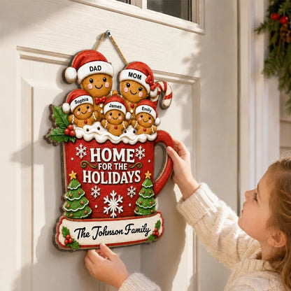 Personalized Wooden Sign, Home for the Holidays Gingerbread Scene, Creative Christmas Gift for Parents