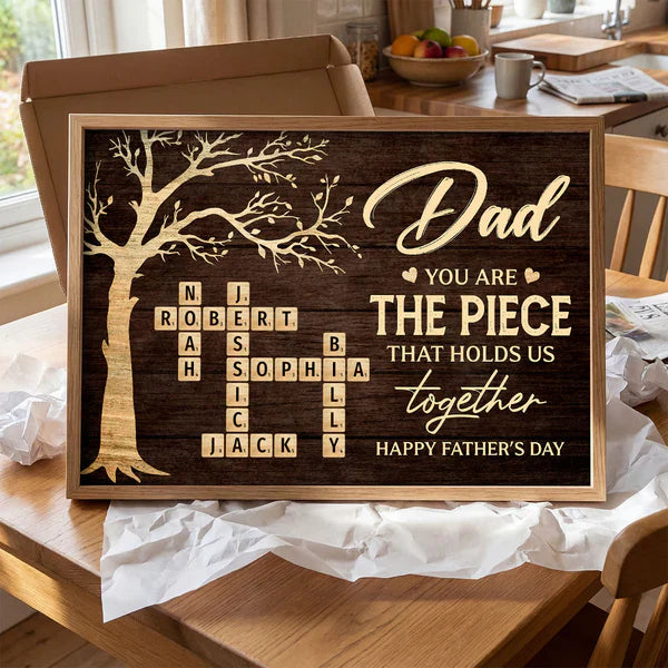 Personalized Dad Poster, Rustic Tree of Life Crossword Art, Unique Father's Day Gift for Dad