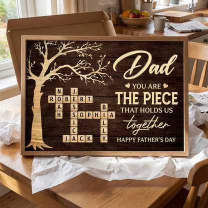 Personalized Dad Poster, Rustic Tree of Life Crossword Art, Unique Father's Day Gift for Dad