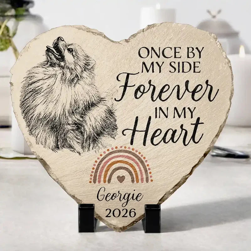 Personalized Pet Memorial Heart Stone, Custom Dog or Cat Pencil Sketch, Rainbow Bridge Garden Plaque