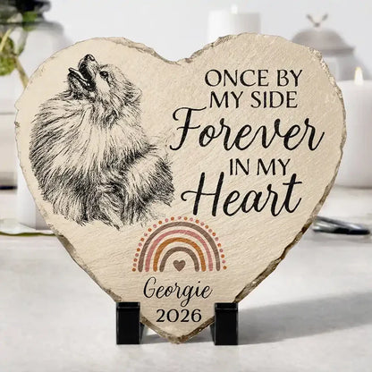 Personalized Pet Memorial Heart Stone, Custom Dog or Cat Pencil Sketch, Rainbow Bridge Garden Plaque