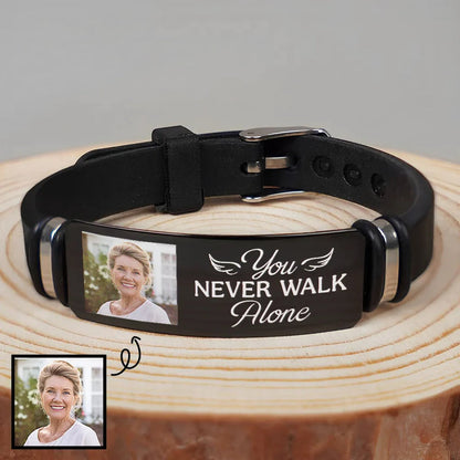 Personalized Silicone Bracelet With Photo You Never Walk Alone Message - A Unique Memorial Gift