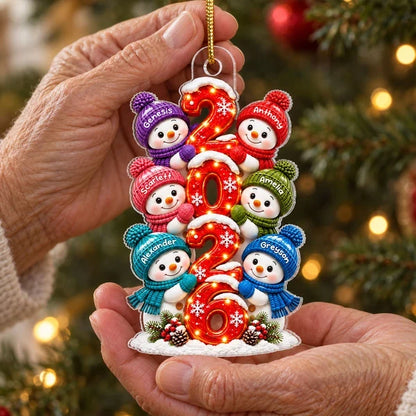 Personalized Acrylic Ornament, Snowman Family Gathered in Winter, Heartwarming Keepsake and Creative Gift for Parents