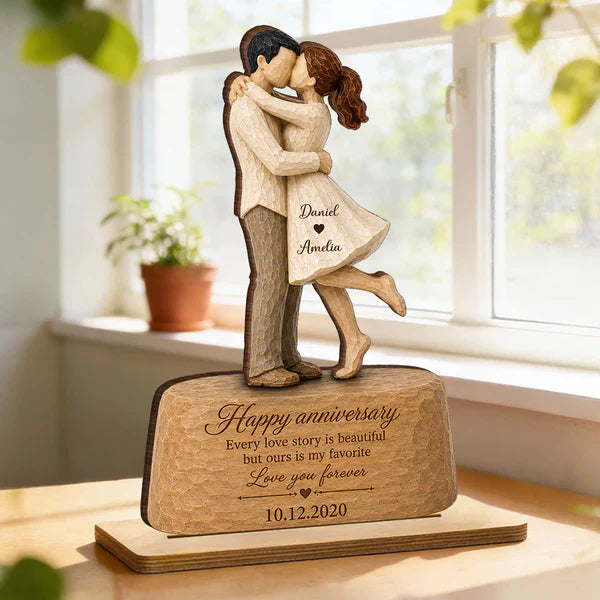 Personalized Wooden Plaque, Kissing Couple Anniversary Keepsake, Unique Gift for Her & Him