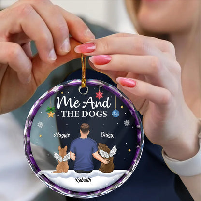 Personalized Christmas Ornament - "You & Me & The Dogs" Crystal Circle Design