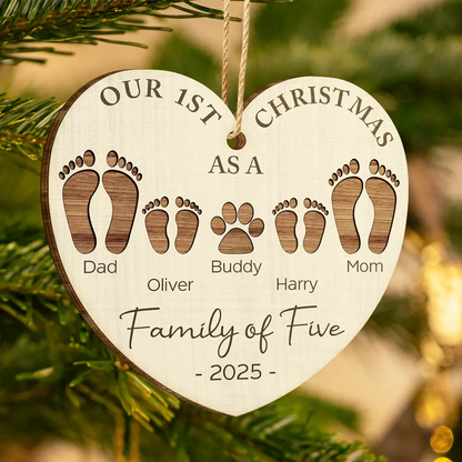Our First Christmas As a Family – Personalized Wooden Ornament for Parents with Footprint Design, Heartfelt Gift for Loved Ones