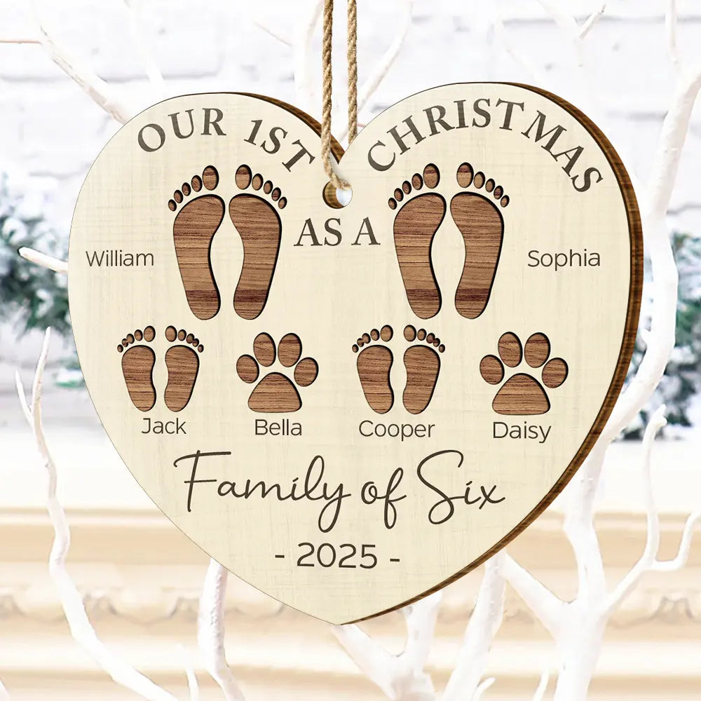 Our First Christmas As a Family – Personalized Wooden Ornament for Parents with Footprint Design, Heartfelt Gift for Loved Ones