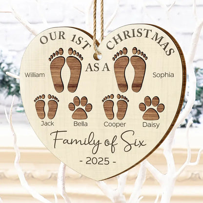 Our First Christmas As a Family – Personalized Wooden Ornament for Parents with Footprint Design, Heartfelt Gift for Loved Ones