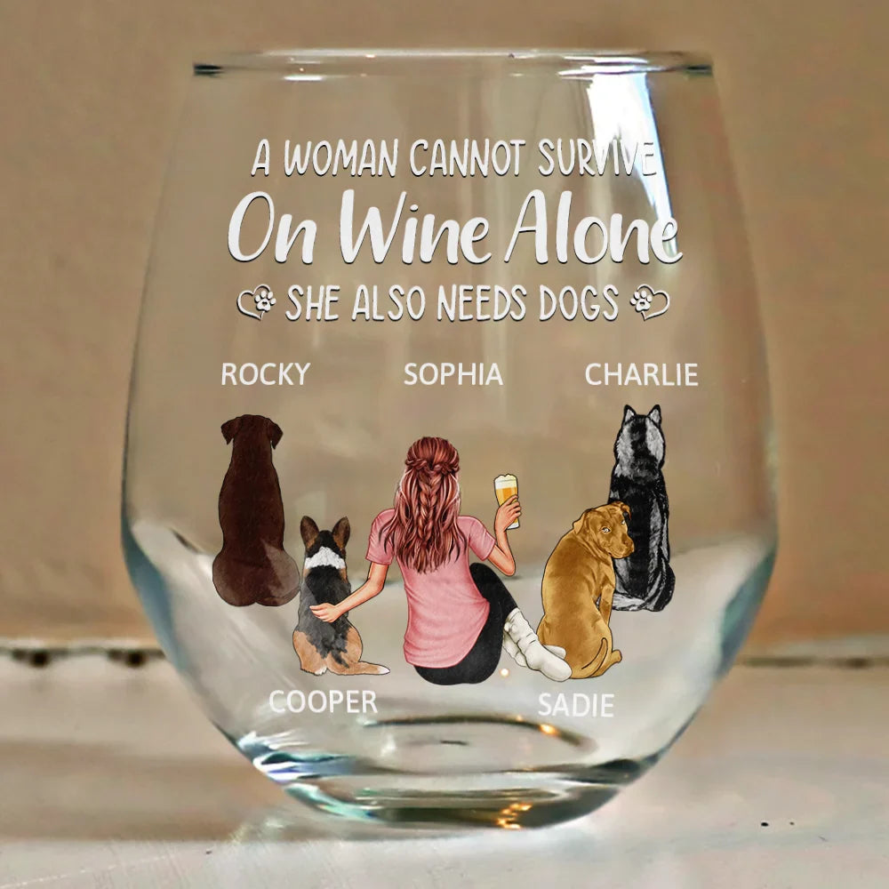 “Wine and Dogs Are Essential” Personalized Stemless Wine Glass - Valentine’s Day Gift - Perfect for Dog Moms/Dads