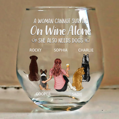 “Wine and Dogs Are Essential” Personalized Stemless Wine Glass - Valentine’s Day Gift - Perfect for Dog Moms/Dads - Beach Scene Design