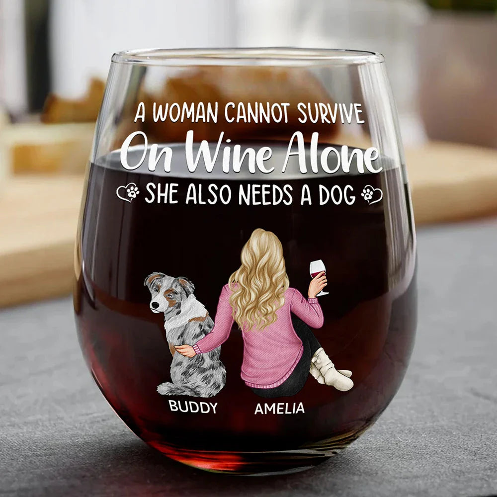 “Wine and Dogs Are Essential” Personalized Stemless Wine Glass - Valentine’s Day Gift - Perfect for Dog Moms/Dads