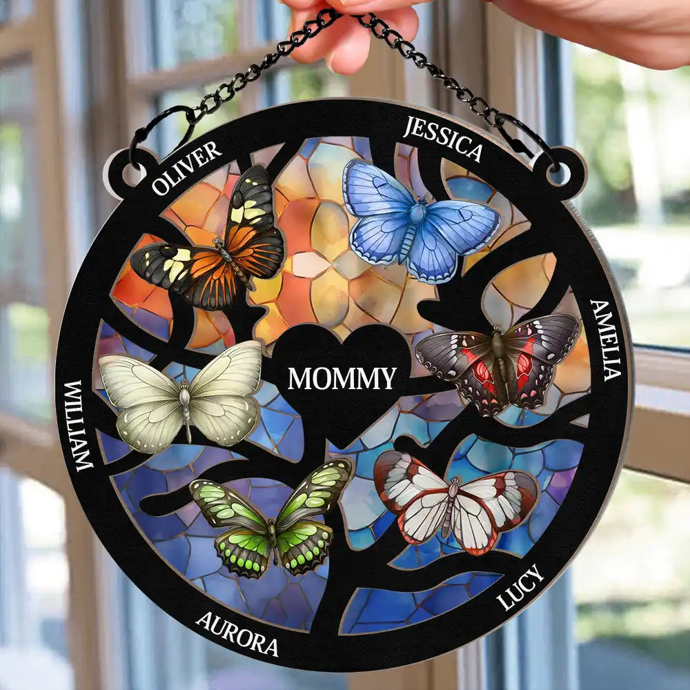 Gift For Mother, Gift For Grandma - Birth Month Butterflies Nana Mom - Personalized Window Hanging Suncatcher Ornament
