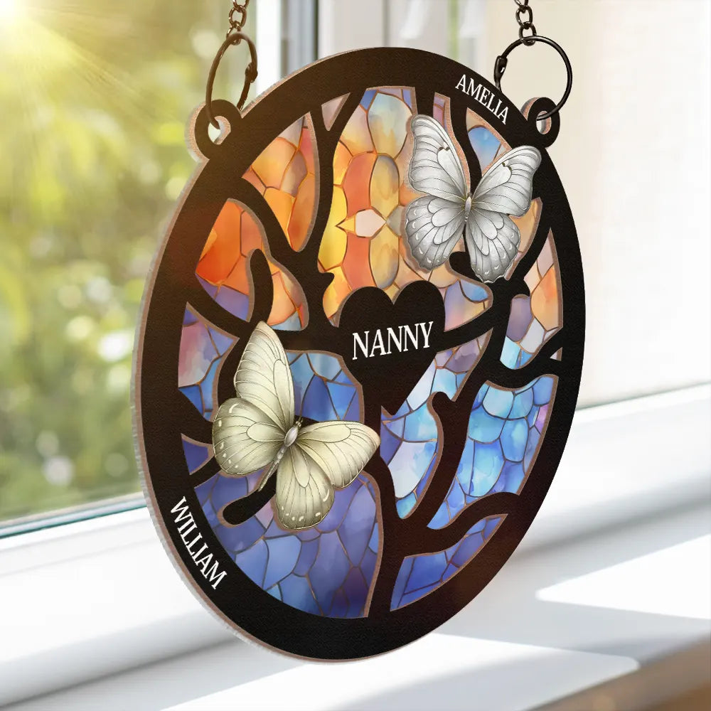 Gift For Mother, Gift For Grandma - Birth Month Butterflies Nana Mom - Personalized Window Hanging Suncatcher Ornament
