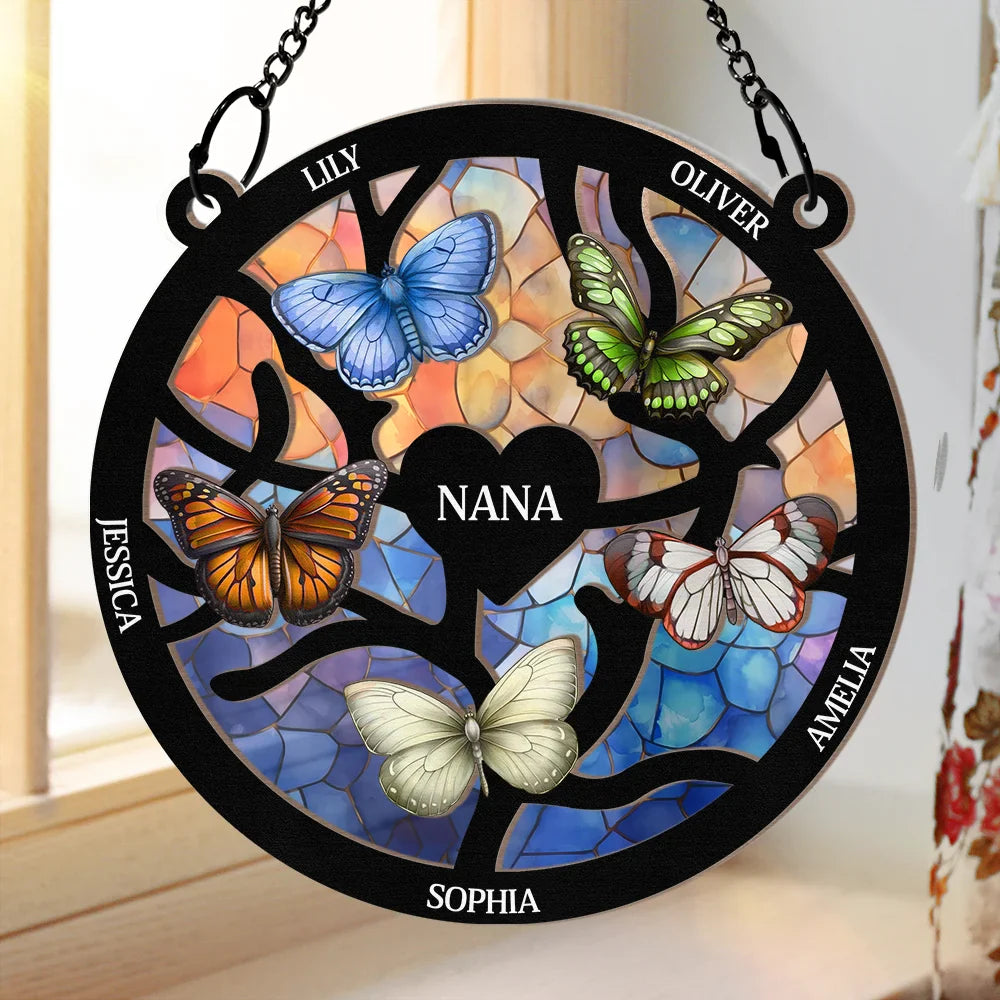 Gift For Mother, Gift For Grandma - Birth Month Butterflies Nana Mom - Personalized Window Hanging Suncatcher Ornament
