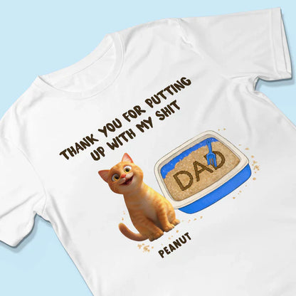 Personalized Classic Tee with Orange Cat & Litter Box, Funny Unique Gift for Cat Dad