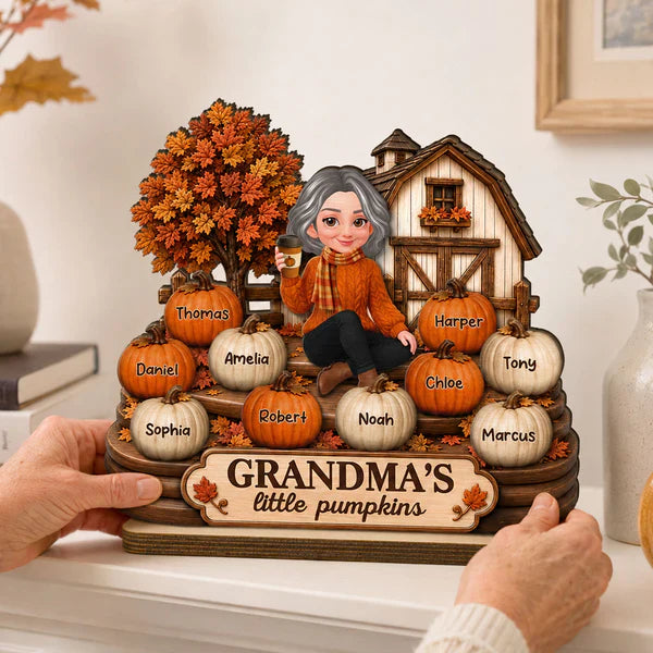 Personalized 2-Layer Wooden Plaque, Grandma's Little Pumpkins Fall Decor, Unique Gift for Grandma