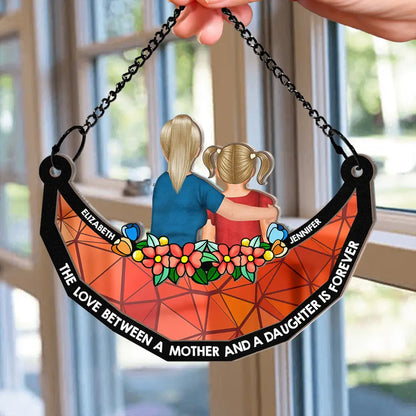 Mother-Daughter Themed Wood and Acrylic Layered Ornament – Warm Hug Design, Personalized Gift for Mother or Daughter