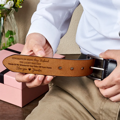 Personalized Leather Belt With Funny Love Quote For Husband Boyfriend, Sleek Buckle Daily Wear, Unique Gift