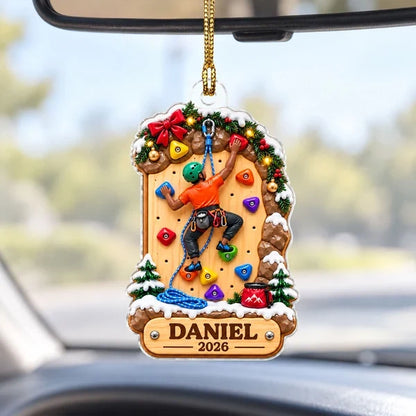 Personalized Acrylic Ornament, Rock Climber Scaling a Snowy Wall, Unique Christmas Gift for Kids