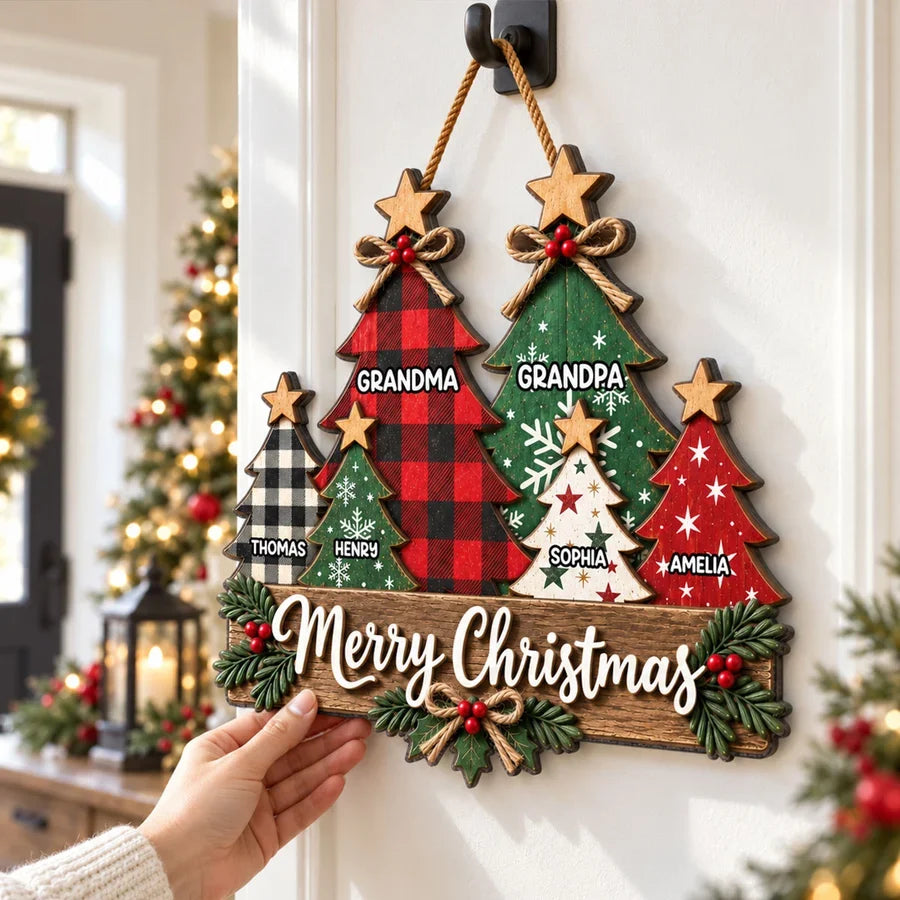 Personalized Wooden Sign, Rustic Red and Green Christmas Trees, Unique Gift for Grandma and Grandpa