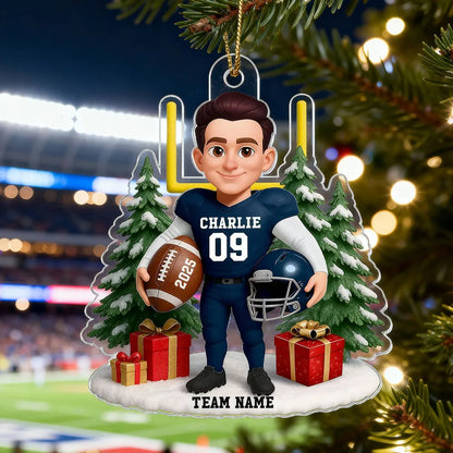 Acrylic Ornament Cute Football Player with Gifts & Trees, Festive Decor, Creative Gift for Kids and Football Lovers