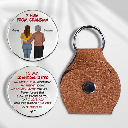 A Hug From Grandpa Grandma – Pocket Hug Keepsake for Granddaughter or Grandson, Stainless Steel Back-View Hug Design, Heartwarming Gift