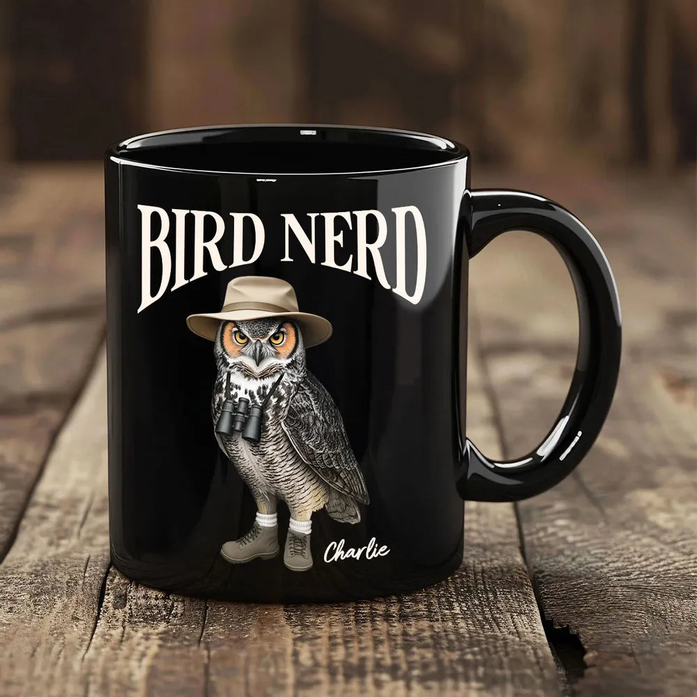 Custom Bird Nerd Mug – 'Bird Nerd' Owl Mug, Perfect Gift for Birdwatchers and Nature Lovers
