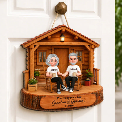 Personalized Wooden Sign for Grandma & Grandpa's House, Cozy Rocking Chair Scene, Creative Family Gift