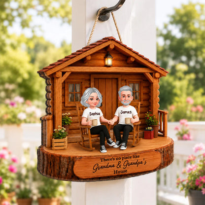 Personalized Wooden Sign for Grandma & Grandpa's House, Cozy Rocking Chair Scene, Creative Family Gift