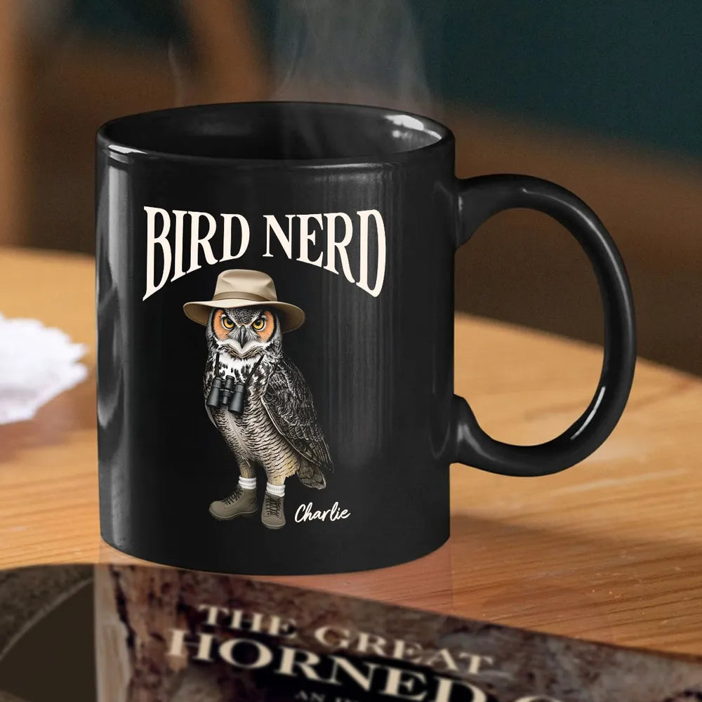 Custom Bird Nerd Mug – 'Bird Nerd' Owl Mug, Perfect Gift for Birdwatchers and Nature Lovers