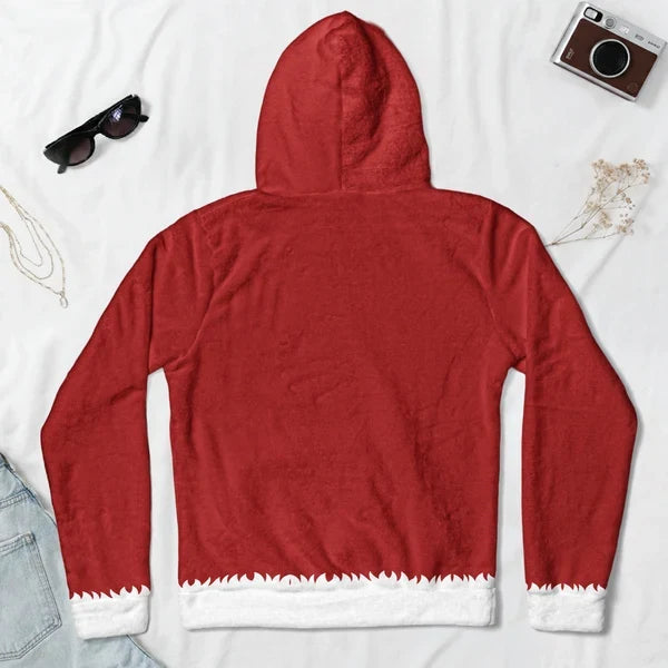 Personalized Printed Hoodie, Red and White Ripped Santa Suit with Faux Abs, Unique Christmas Gift for Him