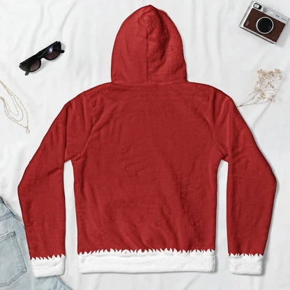 Personalized Printed Hoodie, Red and White Ripped Santa Suit with Faux Abs, Unique Christmas Gift for Him