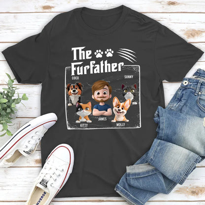 The FurFather Classic Tee with custom cartoon man and dog design, comfy cotton fabric, perfect gift for dog dads