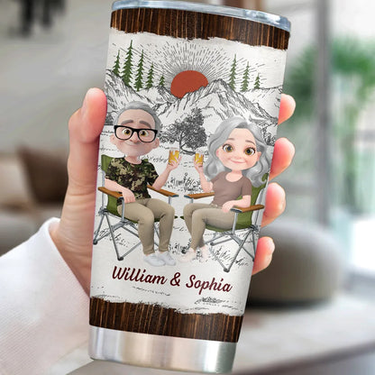 Insulated Travel Tumbler with Love Quote and Mountain Sunset Scene, Personalized Unique Gift for Couple