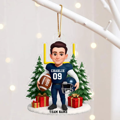Acrylic Ornament Cute Football Player with Gifts & Trees, Festive Decor, Creative Gift for Kids and Football Lovers
