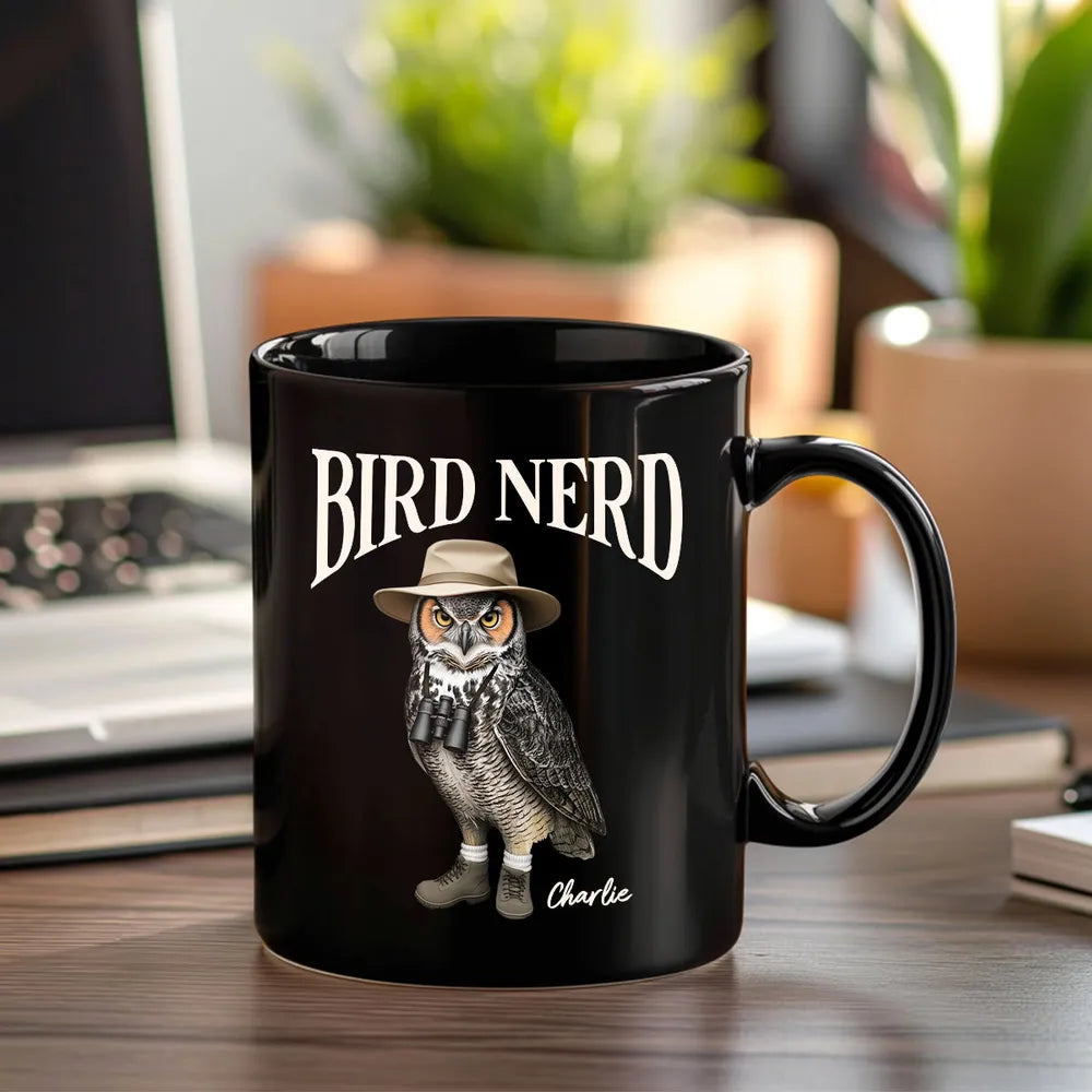 Custom Bird Nerd Mug – 'Bird Nerd' Owl Mug, Perfect Gift for Birdwatchers and Nature Lovers