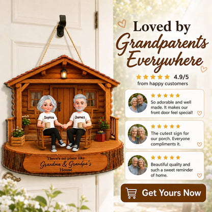 Personalized Wooden Sign for Grandma & Grandpa's House, Cozy Rocking Chair Scene, Creative Family Gift