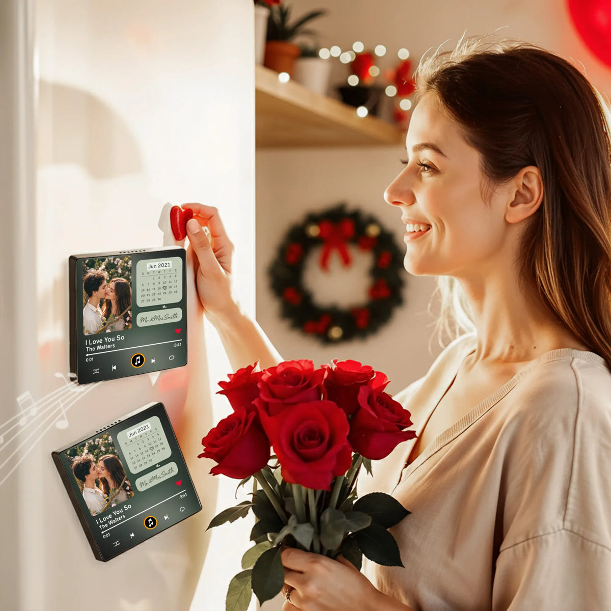 Personalized Acrylic Music Magnet with Photo Calendar for Fridge Decor, Unique Couple Gift for Sweet Everyday Memories